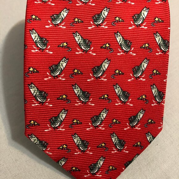 Cape Cod Neckwear Red Fish and Lure Men's Tie 100% Silk Red - Picture 1 of 4